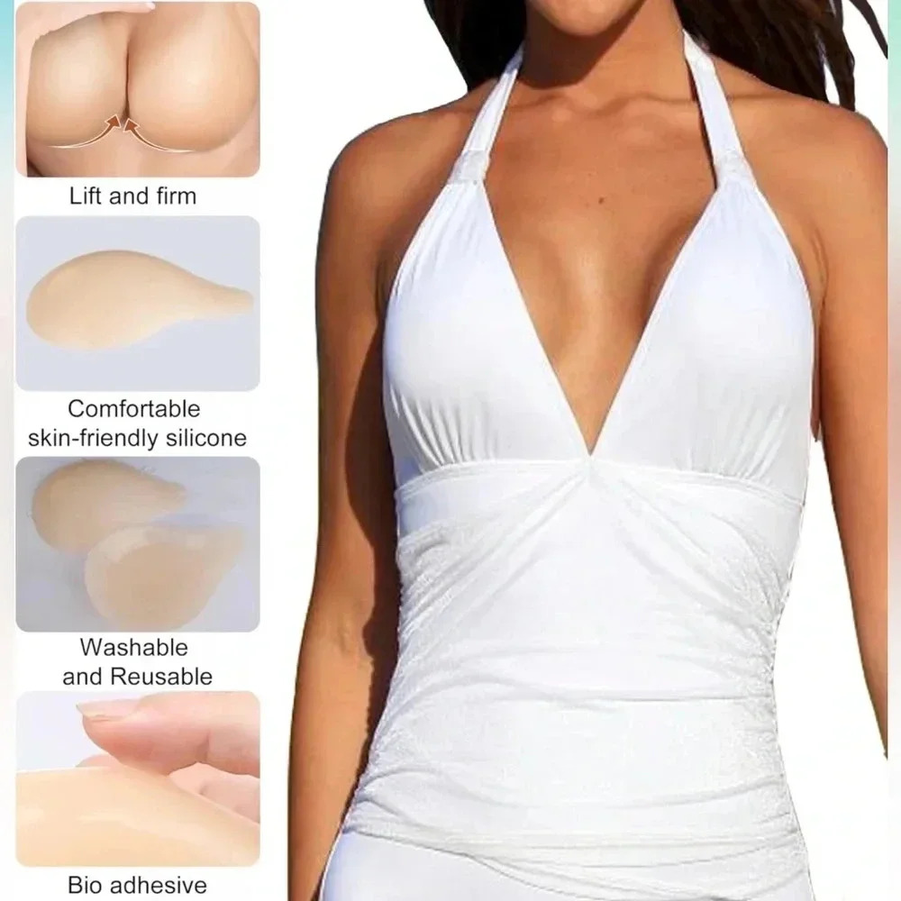 Adhesive Strapless Bras, 2 Pairs Silicone Invisible Bra Washable, A, NWT